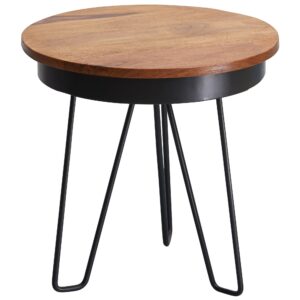 Rundt sidebord med sort metalstel