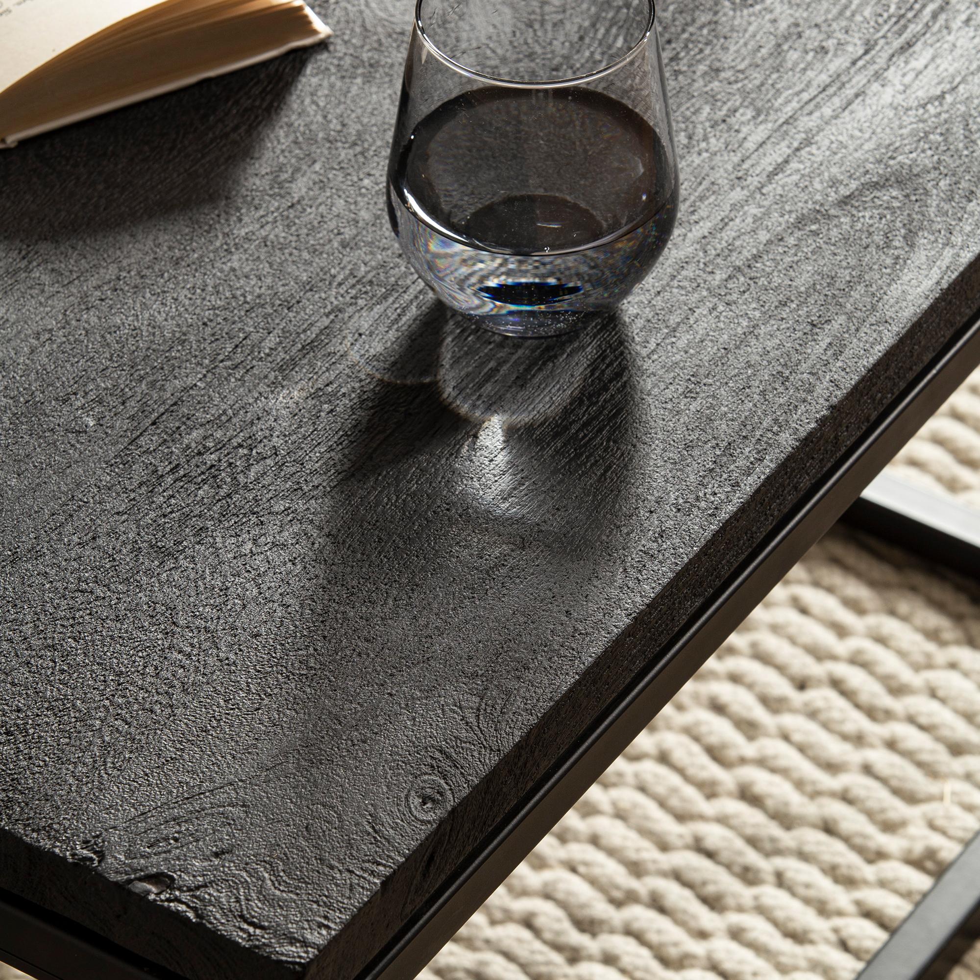 Firkantet sort sofabord med massiv bordplade og metalstel - Billede 4