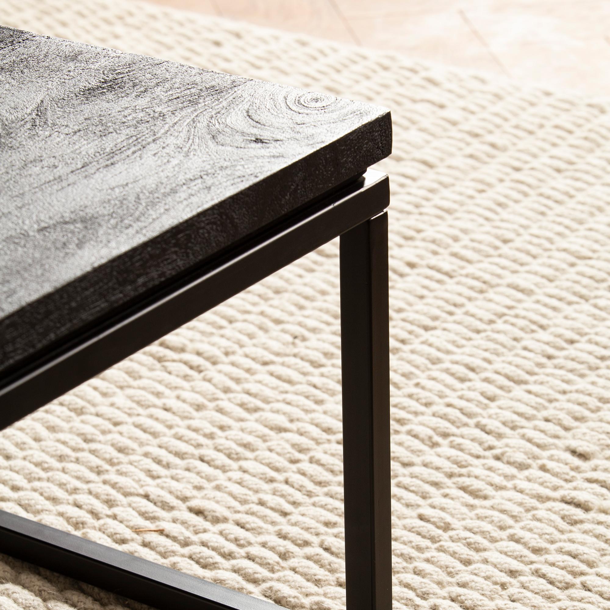 Firkantet sort sofabord med massiv bordplade og metalstel - Billede 5